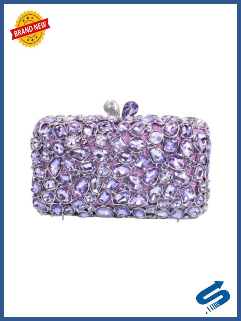 Rhinestone Crystal Evening Clutch Handmade Faux Leather Lining Wedding Prom